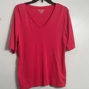 Chico's Bright Pink Coral V-Neck Short Sleeve Tee